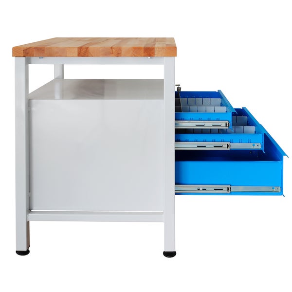 PROREGAL Werkbank Slim Rhino mit Ablagefläche 3 Schubladen HxBxT 84 x 60 x 60 cm Traglast 300 kg Lichtgrau Blau