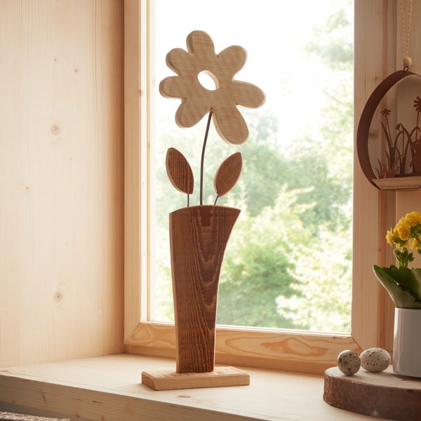 FRANK FLECHTWAREN | Holzdeko Blume, HOLZ, 14 x 6 x 44,5 cm