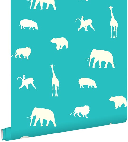 Tapetenrolle mit Tiermotiven, einschließlich Elefanten, Löwen und Giraffen