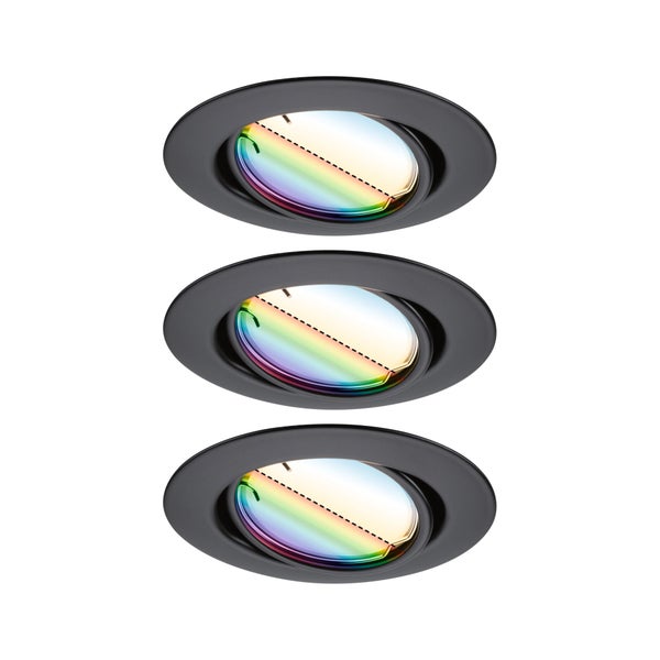 LED Einbauleuchte Smart Home Zigbee 3.0 Base Coin Basisset schwenkbar rund 90mm 20° Coin 3x4,9W 3x420lm 230V dimmbar RGBW+ Schwarz matt