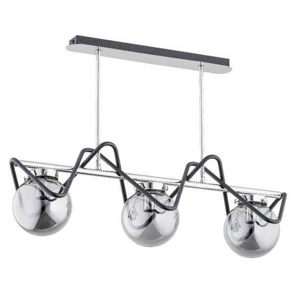 Moderne Pendelleuchte mit drei Glaskugeln und Metallgestell zur Deckenmontage