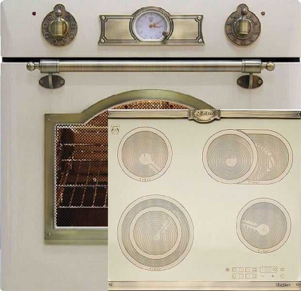 Kaiser Empire Backofen mit integriertem Kochfeld im Vintage Design mit analogen Bedienelementen und Messingdetails.