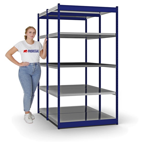 PROREGAL Fachbodenregal Stecksystem Vierkant-Profil Grundregal HxBxT 200 x 132,5 x 80 cm 2x5 Ebenen Doppelseitige Bauart Fachlast 200 kg Enzianblau