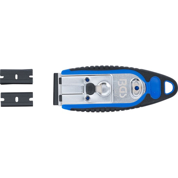Glasschaber von BGS technic mit ergonomischem Griff und Ersatzklingen für die Reinigung von Glasoberflächen und Kochfeldern.