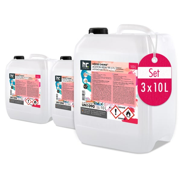 Drei Kanister mit je 10 Liter Aceton Reiniger 99,5% im Set