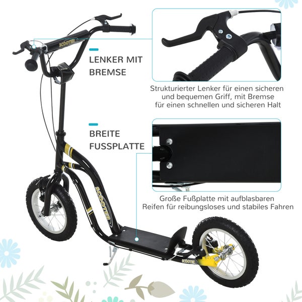 HOMCOM Kinderroller, 120L x 58B x 85-95H cm, Stahl, Aluminium, Gummi, Schwarz