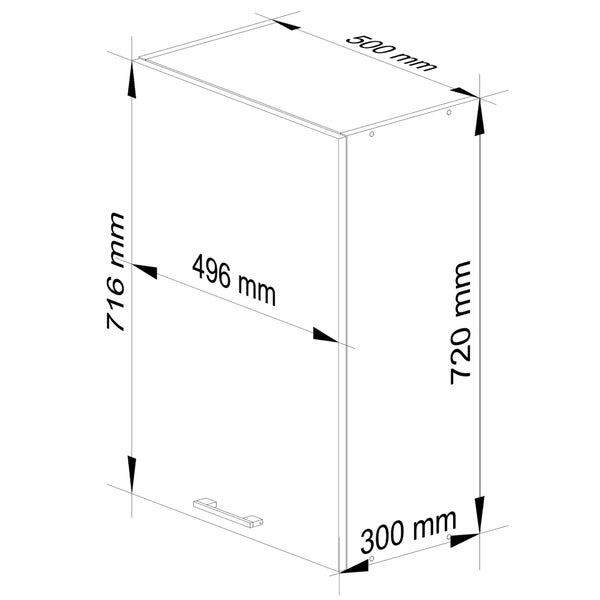 Technische Zeichnung eines Schranks mit Maßangaben