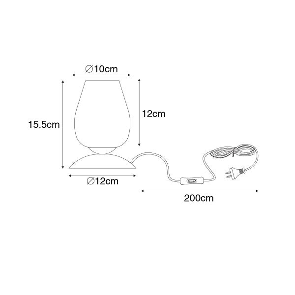 Technische Zeichnung einer Tischleuchte mit Maßangaben