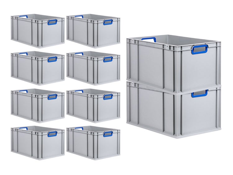PROREGAL Spar Set 10x Eurobox Nextgen Color HxBxT 32 x 40 x 60 cm 65 Liter Griffe Blau Offen Verstärkter Boden Eurobehälter Transportbox