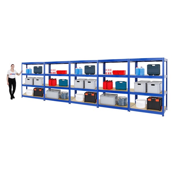 PROREGAL Mega Deal 5x Schwerlastregal Dino HxBxT 180 x 120 x 60 cm Fachlast 600 kg Blau