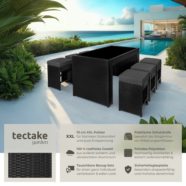 Rattan Barset tectake Ibiza 2 Bezugssets mit Aluminiumgestell schwarz
