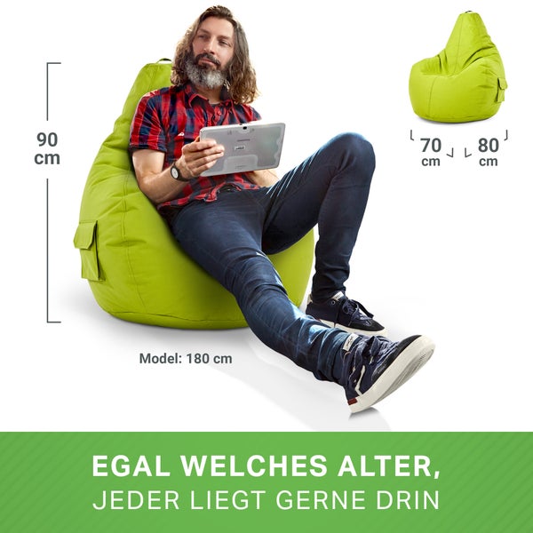 Green Bean Sitzsack mit Rückenlehne 80x70x90cm - Gaming Chair mit 230L Füllung Kuschelig Weich Waschbar - Bean Bag Bodenkissen Lounge Chair Sitzhocker Relax-Sessel Gamer Gamingstuhl Hellgrün