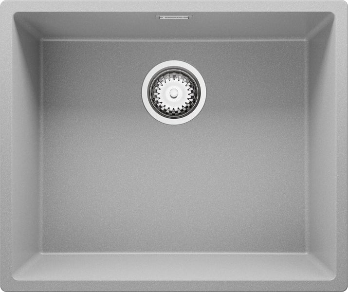 PRIMAGRAN Spülbecken Grau 56x47cm, Granitspüle 1 Becken + Ablauf-Set, Küchenspüle ab 60er Unterschrank - London Slim