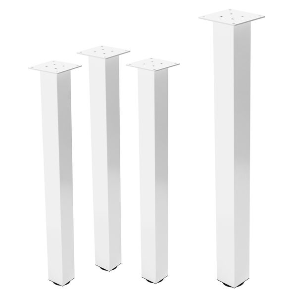 ML-Design 4er Set Tischbeine I-Design 90 cm, Weiß glänzend, Stahl pulverbeschichtet, eckig, Profil 8x8 cm, Höhenverstellbare Möbelfüße 1-4cm, Möbelbeine für Konsolentisch Schreibtisch Arbeitstisch