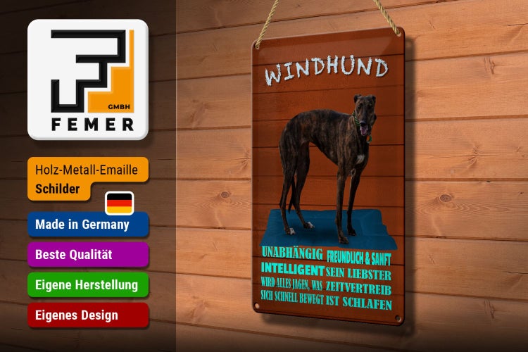 Blechschild Spruch 20x30cm Windhund Hund intelligent sanft