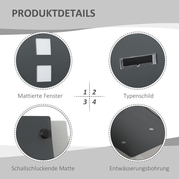 HOMCOM Briefkasten Postkasten mit Deckel, Schloss, Wandbriefkasten mit Sichtfenster Wasserloch aus Verzinktem Stahl, für Outdoor, 32 x 10 x 45 cm, Dunkelgrau
