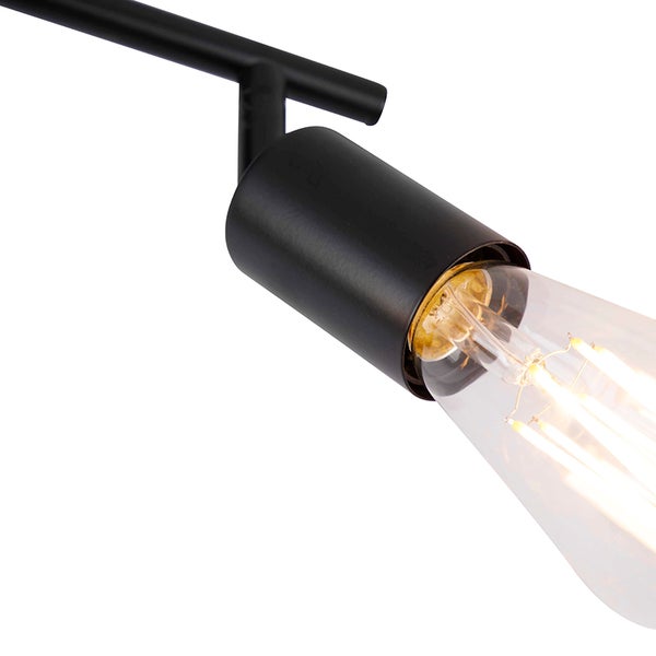 Detailaufnahme einer schwarzen Deckenleuchte mit Glühbirne