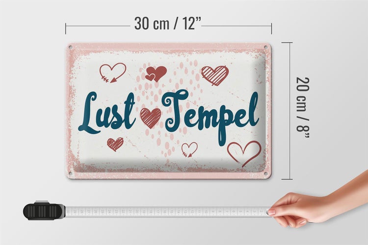 Blechschild Spruch 30x20cm Lust Tempel rosa glücklich