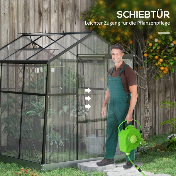 Outsunny Gewächshaus, Treibhaus, 192 x 192 x 204 cm, Aluminium, Schwarz