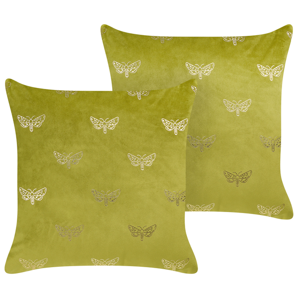 Dekokissen 2er Set YUZURI Samtstoff 45 x 45 cm Hellgrün Tiermuster