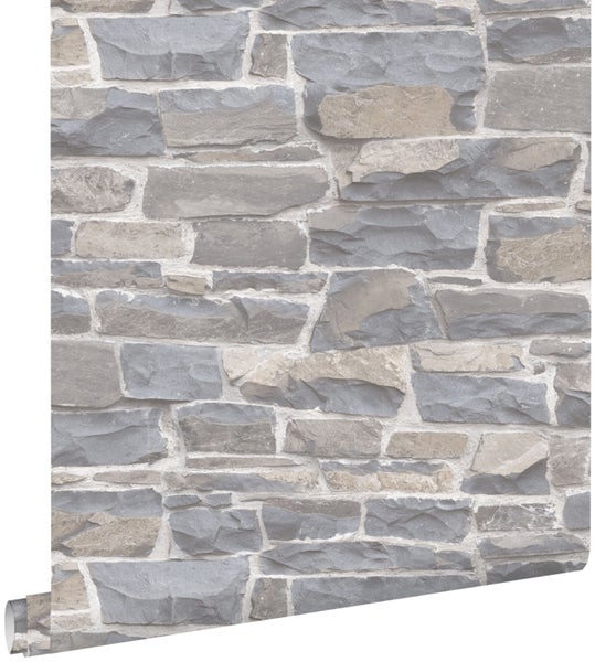 ESTAhome Tapete Stein-Optik Hellgrau und Beige - 53 cm x 10.05 m - 138518