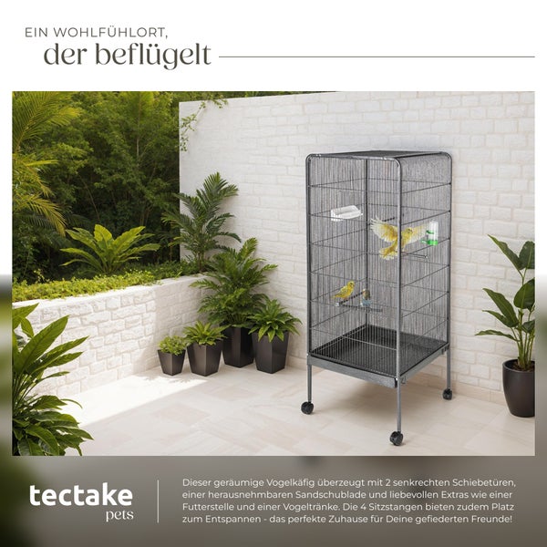 Vogelkäfig mit zwei Schiebetüren, Sandschublade, Futterstelle und Vogeltränke
