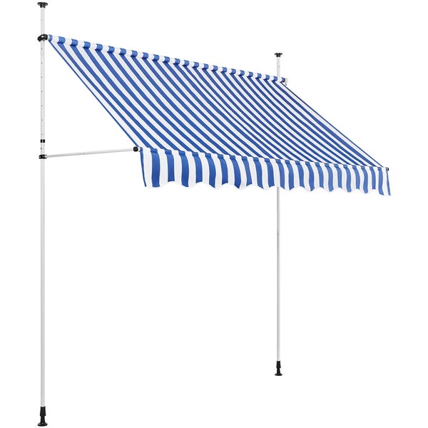 Markise mit blau-weiß gestreiftem Muster