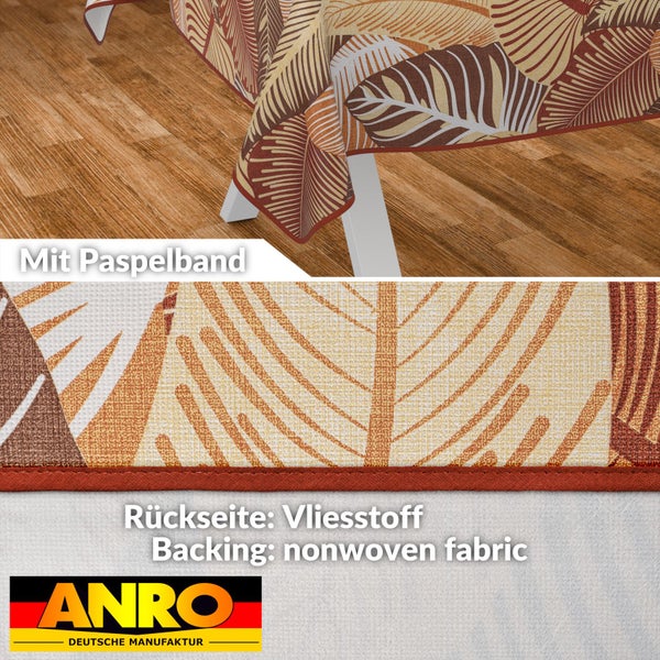 Tischdecke mit Blätterdruck, Paspelband und Vliesstoffrückseite