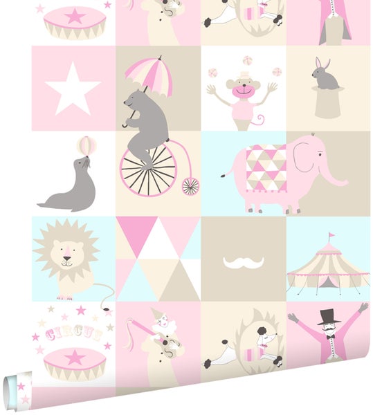 Tapete mit Zirkusmotiven und Tiermotiven