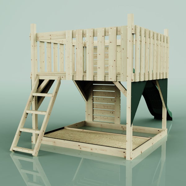 Spielturm mit Rutsche und Sandkasten aus Holz