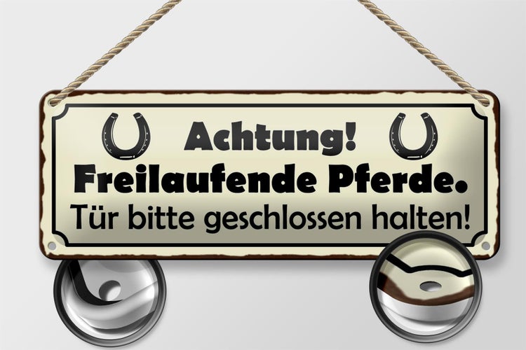 Blechschild Spruch 27x10cm Achtung freilaufende Pferde Tür Dekoration