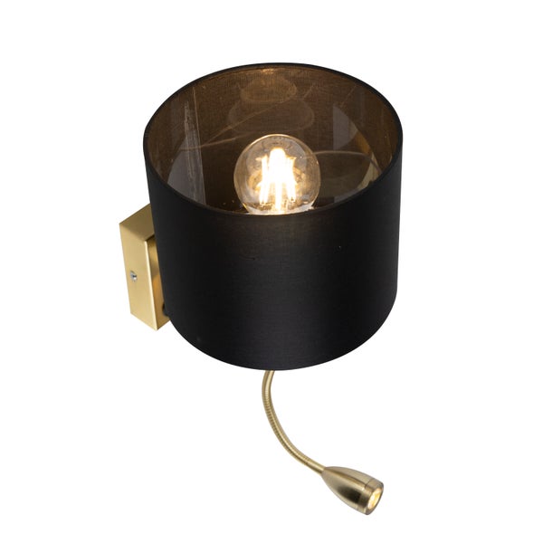 Wandleuchte mit Leselampe und schwarzem Lampenschirm