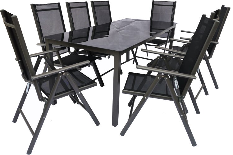 9 tlg. Alu Glas Tisch Gartenset Sitzgruppe 190SW