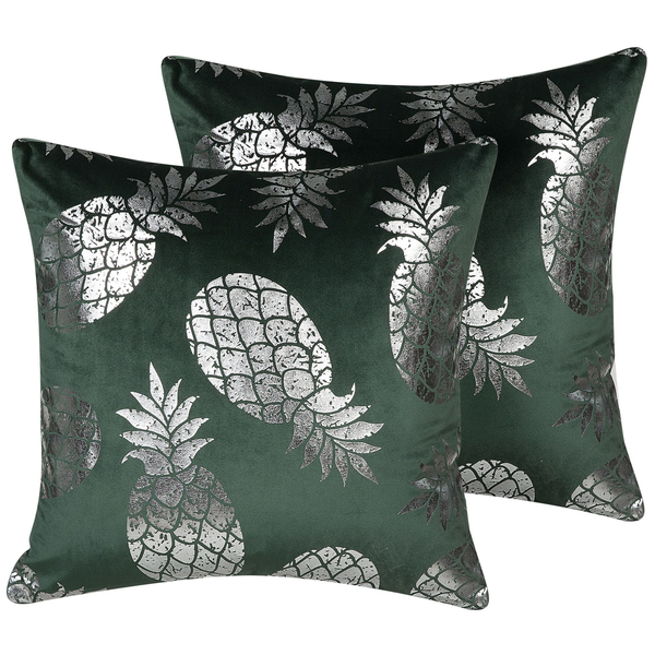 Dekokissen 2er Set ASTILBE Samtstoff 45 x 45 cm Dunkelgrün Pflanzenmuster