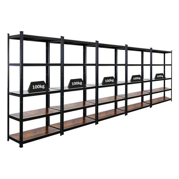 PROREGAL Mega Deal 5x Vintage Series Schwerlastregal Ragnar HxBxT 180x90x40cm Fachlast 100kg Vintagebraun-Schwarz, Steckregal, Garagenregal, Lagerregal