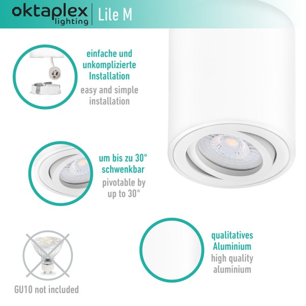 Aufbauspots Lile M 6x GU10 LED Module 230 V runde Aufbauleuchte Aluminium weiß flexibel anpassbar Deckenstrahler für Wohnzimmer Schlafzimmer Flur