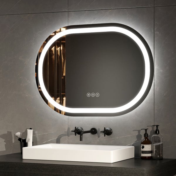 EMKE Spiegel Oval Badspiegel mit Beleuchtung Badezimmerspiegel, 70x50cm, Touch+3 Lichtfarbe+Beschlagfrei
