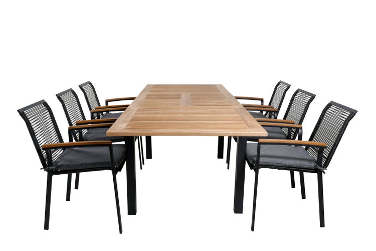 Panama Gartenset Tisch 90x152/210cm und 6 Stühle Dallas schwarz, natur. 90 X 152 X 74 cm