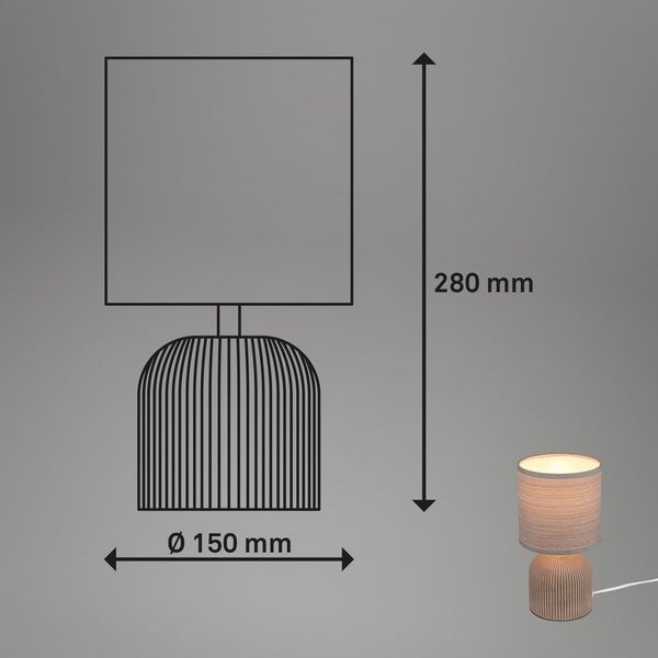 Technische Zeichnung einer Tischleuchte mit einer Höhe von 280 Millimetern und einem Durchmesser von 150 Millimetern.