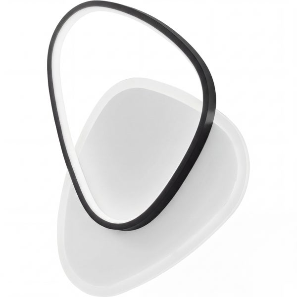 Moderne LED-Deckenleuchte oder Wandleuchte in asymmetrischem, organischem Design mit weißem Diffusor und schwarzem Rahmen.