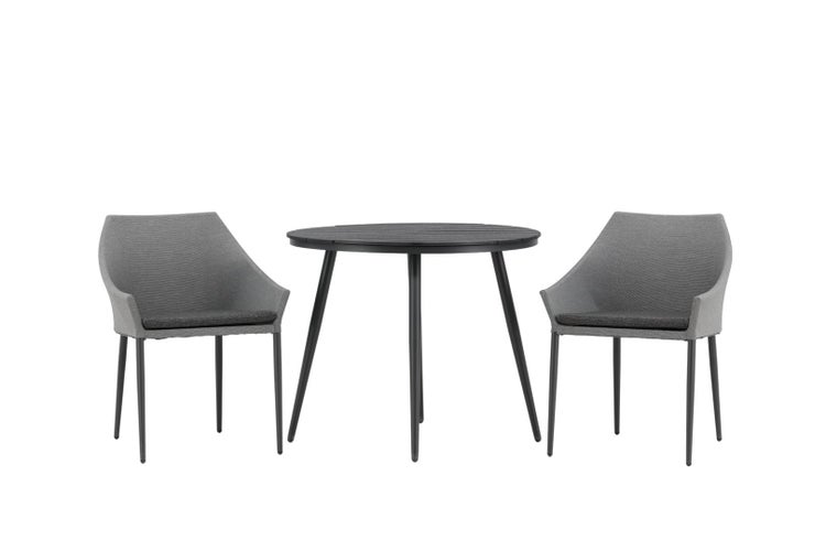 Break Gartenset Tisch 90x90cm, 2 Stühle Spoga, schwarz,grau. 90 X 74 X 90 cm