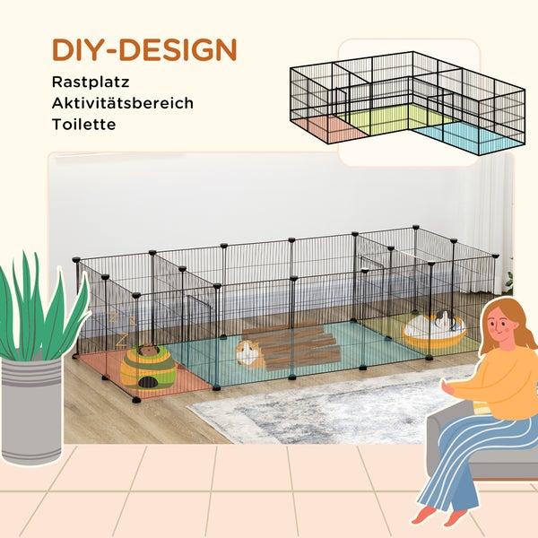 Details des Tiergeheges mit Kabelbindern, Tür und rutschfesten Matten