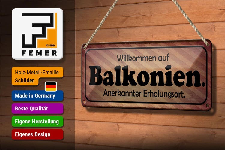 Blechschild Spruch 27x10cm Willkommen auf Balkonien Dekoration