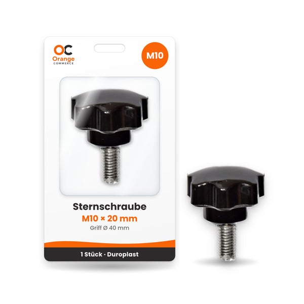 Sternschraube M10 x 20 Millimeter mit 40 Millimeter Griff aus Duroplast von Orange Commerce in Blisterverpackung