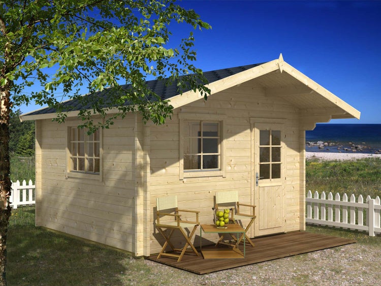 FinnTherm Saunahaus Luzern-70 Gartensauna 3 Sitzbänke aus Holz, Sauna mit 70 mm Wandstärke Außensauna, Naturbelassen 3,7x3,7m