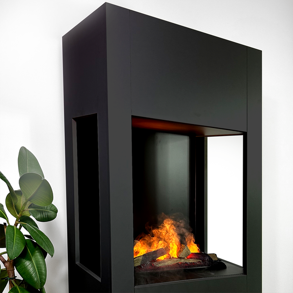 GLOW FIRE Elektrokamin 'Böll'| Wasserdampf Kamin mit OMC 600 inkl. Holz in schwarz als Raumteiler | HxBxT: 145x54x44 cm