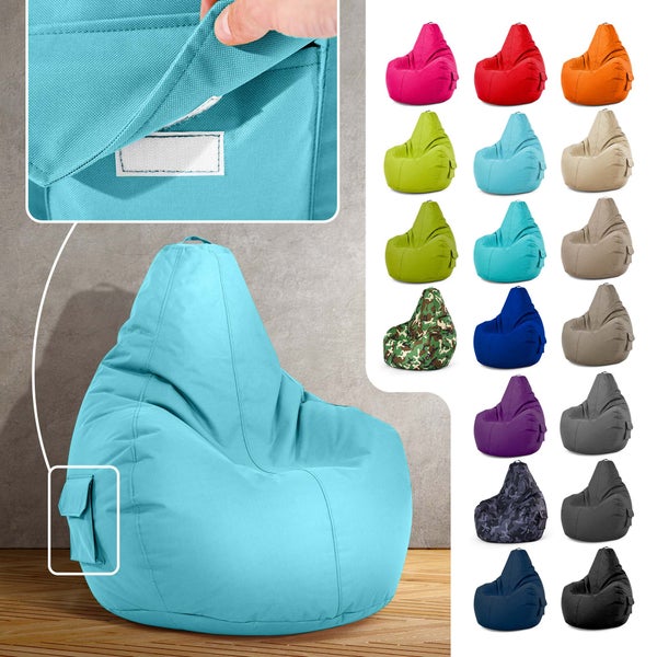 Green Bean Sitzsack mit Rückenlehne 80x70x90cm - Gaming Chair mit 230L Füllung Kuschelig Weich Waschbar - Bean Bag Bodenkissen Lounge Chair Sitzhocker Relax-Sessel Gamer Gamingstuhl Türkis
