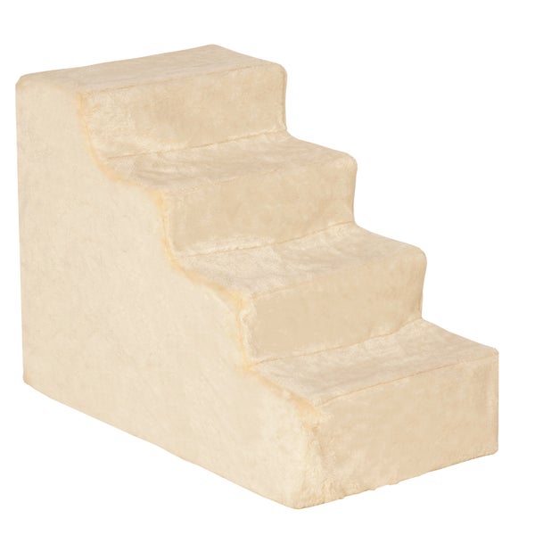 PawHut Hundetreppe 4-stufig, 35 cm Katzentreppe für Bett und Sofa, Haustiertreppe für Hunde und Katzen bis 5 kg, Plüschoptik, Beige