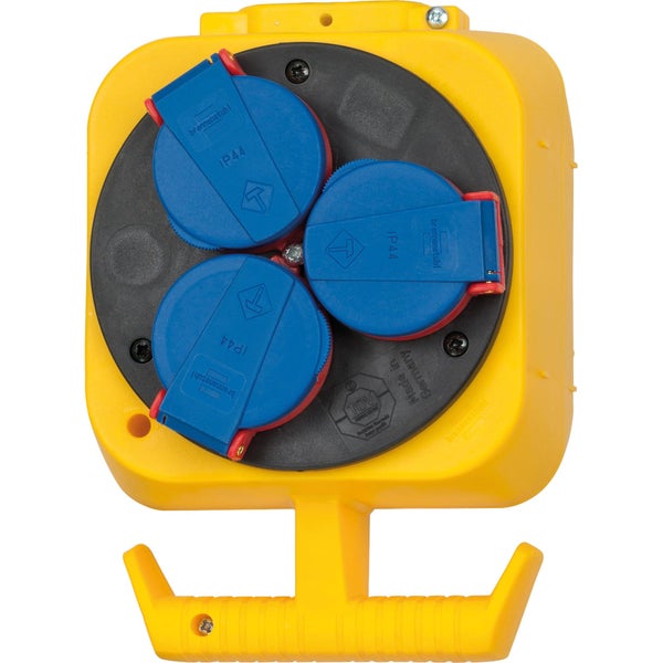 Brennstuhl Logo Mehrfachsteckdose mit drei Steckdosen und Tragegriff