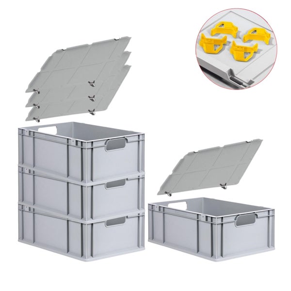 PROREGAL Spar Set 4x Eurobox Nextgen Economy Mit Auflagedeckel & 4x Schiebeschnappverschlüsse Gelb Griffe Offen HxBxT 22 x 40 x 60 cm 44 Liter